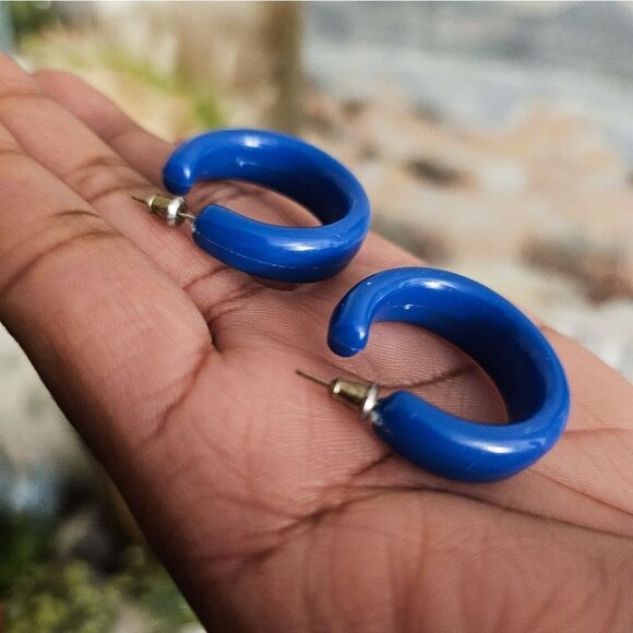 Vintage Matte Blue Simple Hoop Fashion Earrings. - Picture 11 of 15